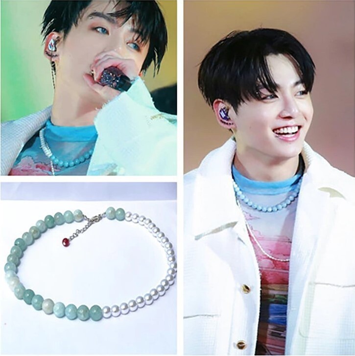 BTS Jungkook Half & Half Agate & Pearl Necklace Unisex Adult Teenagers