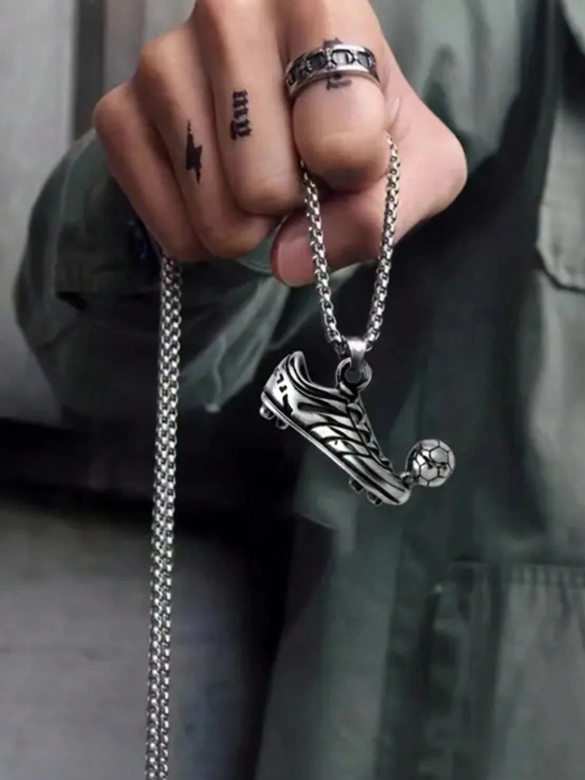 Football Pendant Necklace Chain Silver Sports Soccer Boot Fans Men Boys Kids USA