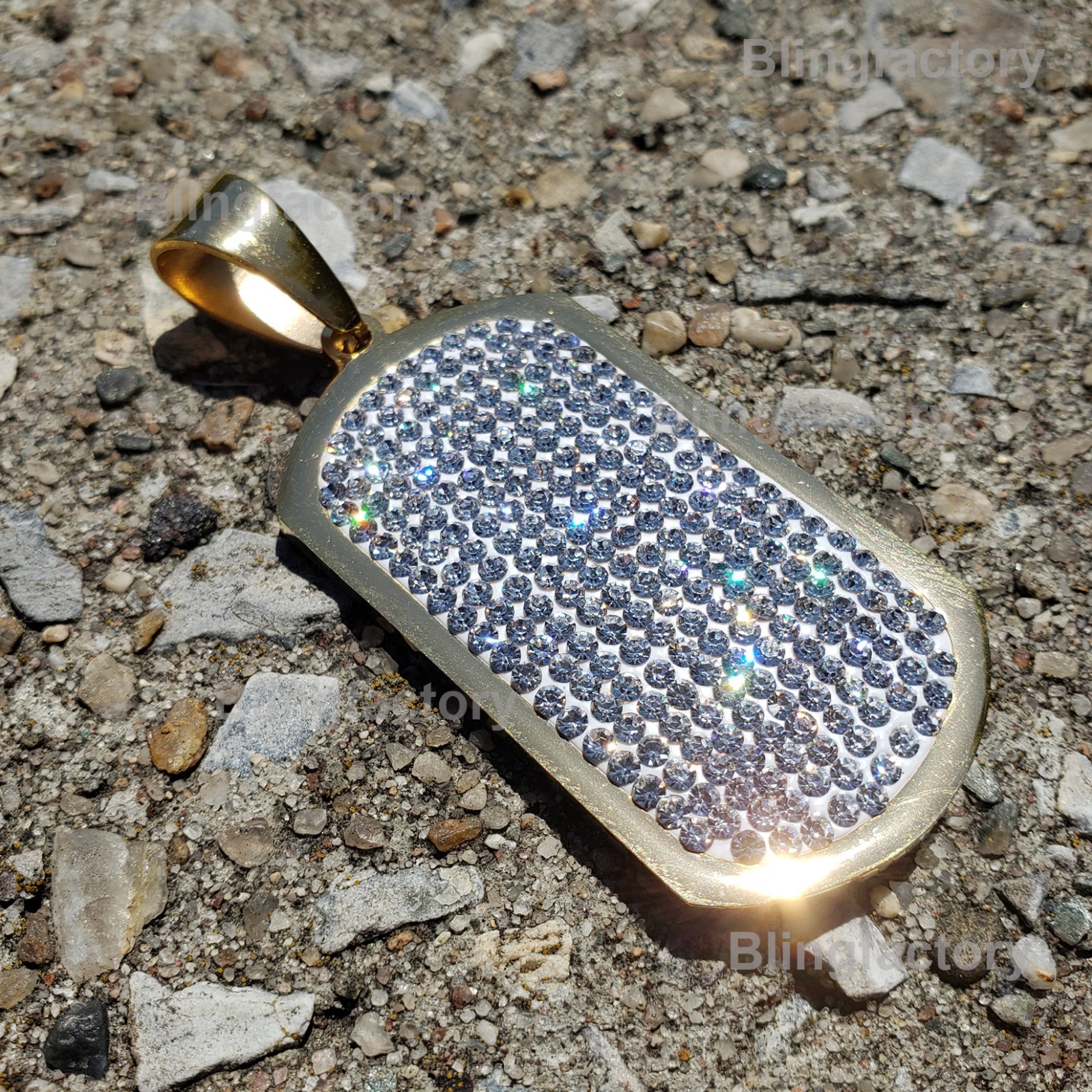 ICED HIP HOP FASHION STAINLESS STEEL LAB DIAMOND DOG TAG BLING PENDANT CHARM