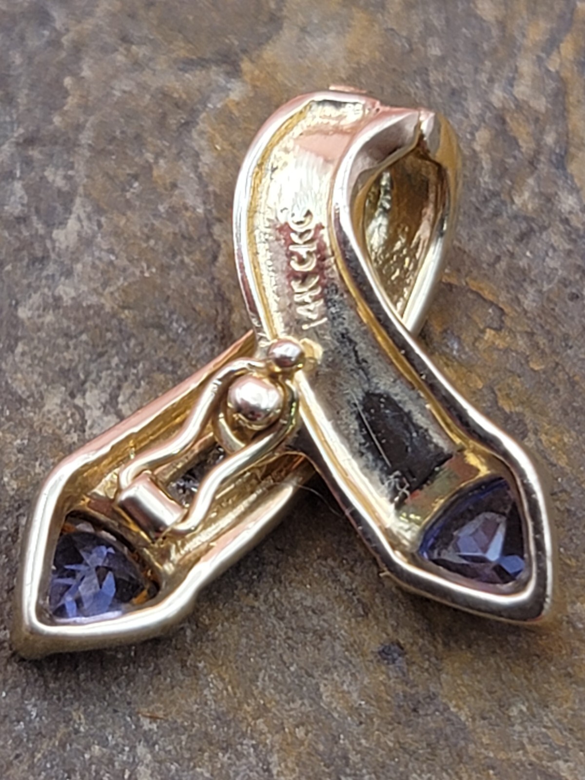 14k Yellow gold Trillion Blue Tanzanite Diamond Hinged Slider Pendant