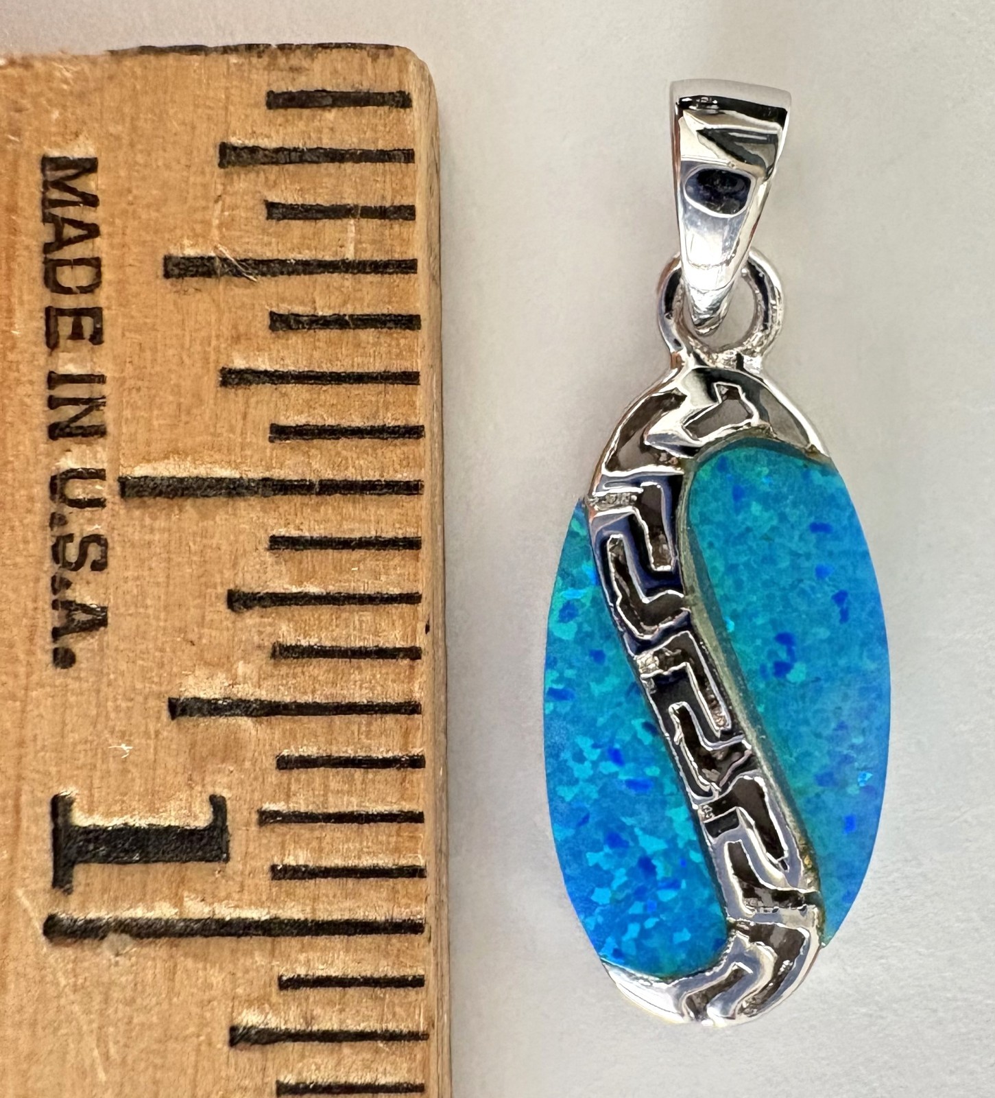 Sterling Silver Blue Fire Opal Surfboard Wave Pendant 925 Hawaiian Style Inlay