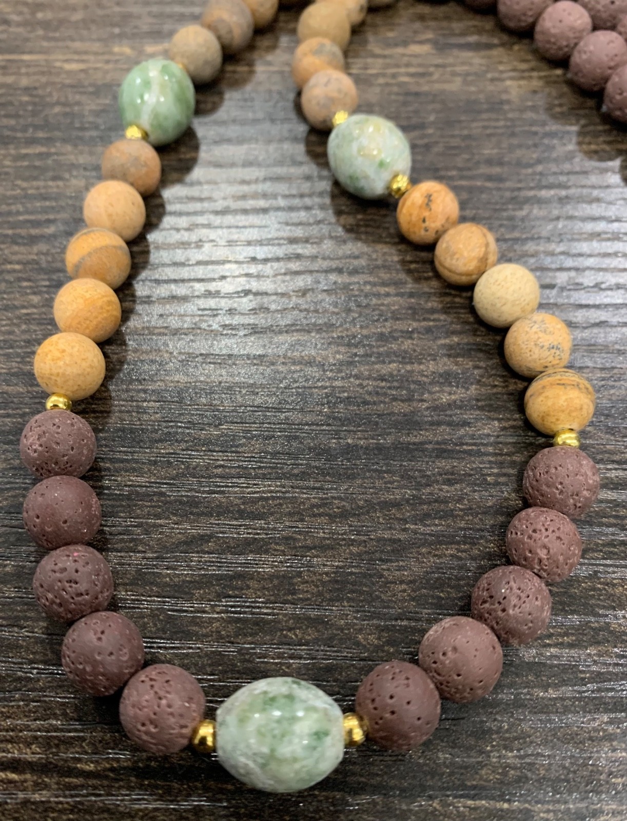 18″ Brown Lava Bead and Brown, Tan, and Green Jasper Bead Necklace