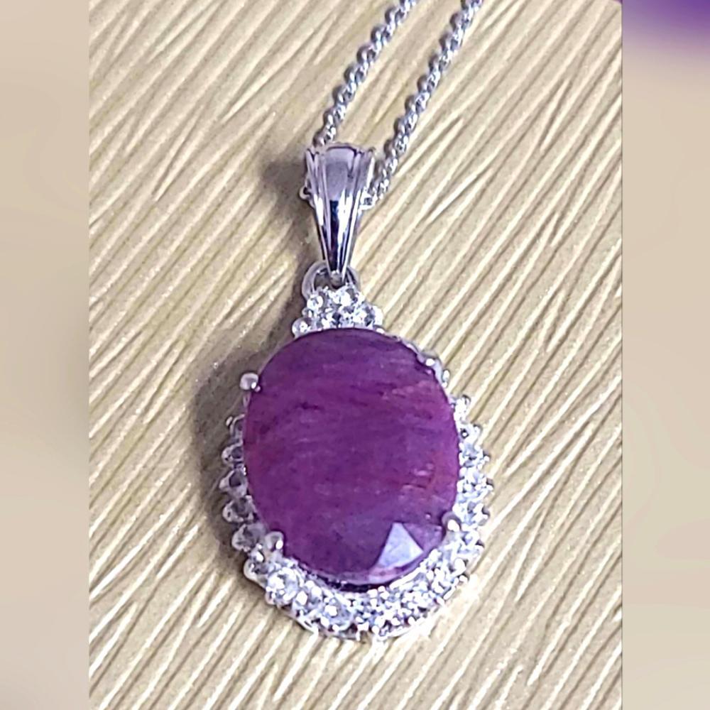 Lab Created Ruby White Topaz Gemstone Sterling Silver Pendant, NEW!