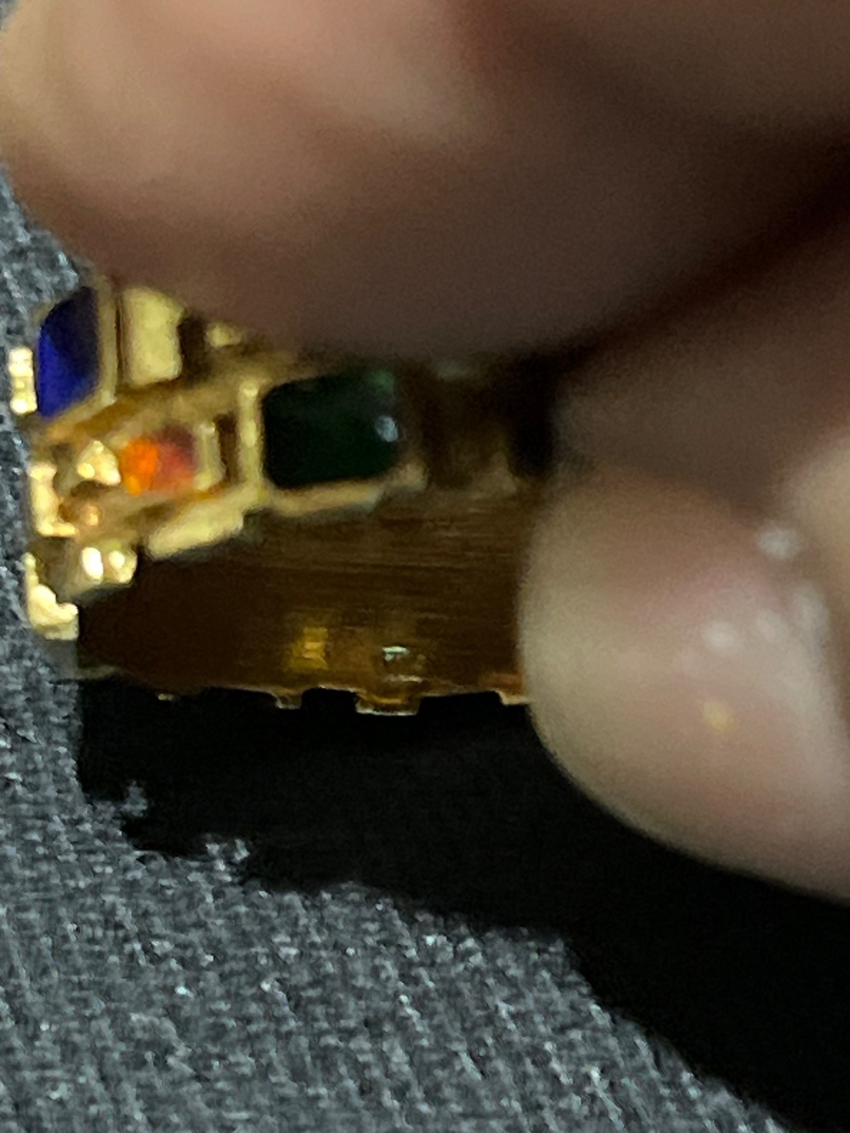1970s modernist 14k gold geometric multi gemstone mosaic band estate piece