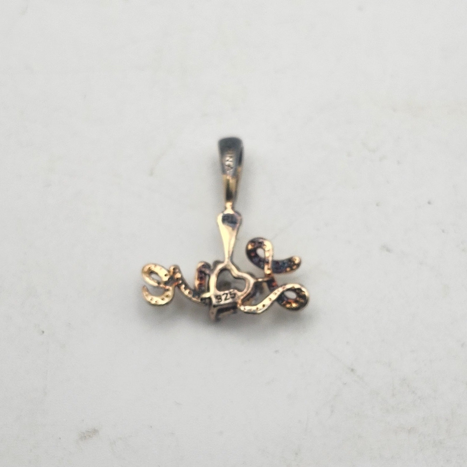 925 Sterling Silver Love Pendant Heart Trillion CZ Script Charm Marked RL 1/2″