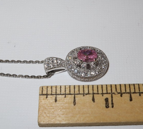 Vecceli Italy Sterling and Pink and Clear CZ Necklace