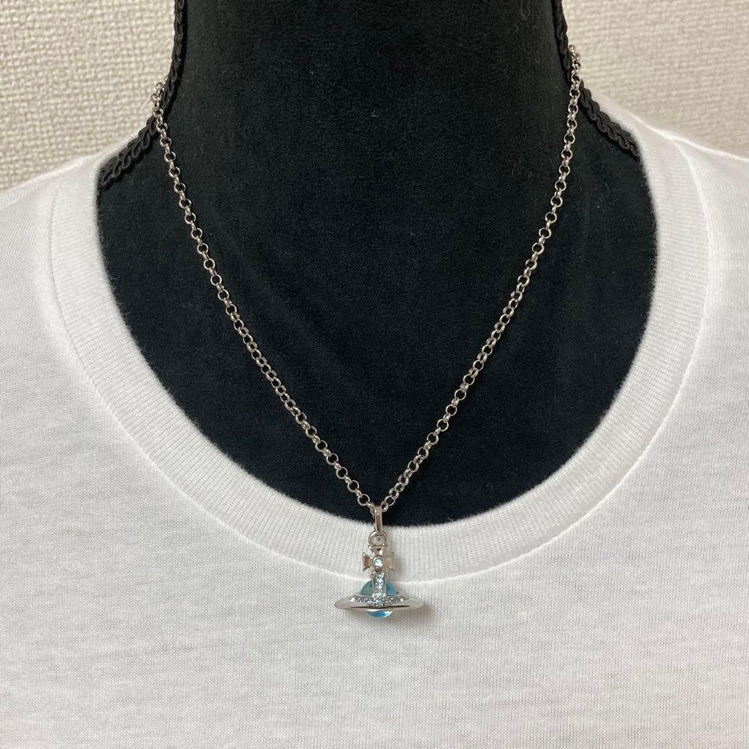 Vivienne Westwood Necklace Tiny Orb Silver x Ice Light Blue w/Pouch NO BOX