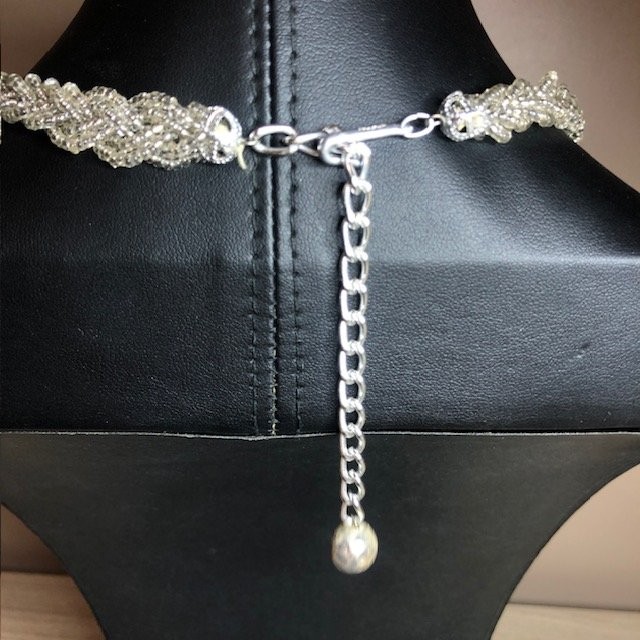 B4436 JAPAN Braided Seed Bead Choker Necklace 17-20″ Adjustable Silver Tone