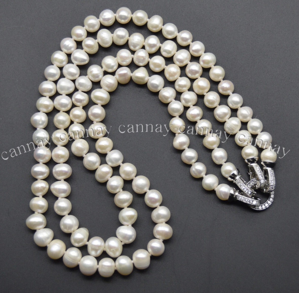 2 Strands Real Natural 7-8mm White Freshwater Cultured Pearl Necklace 18-20”