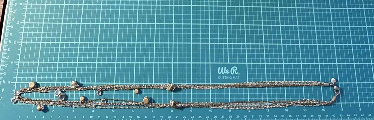 Ann Taylor Loft Necklace Multi Chain Gold Silver Tone Glass Faceted Rhinestones