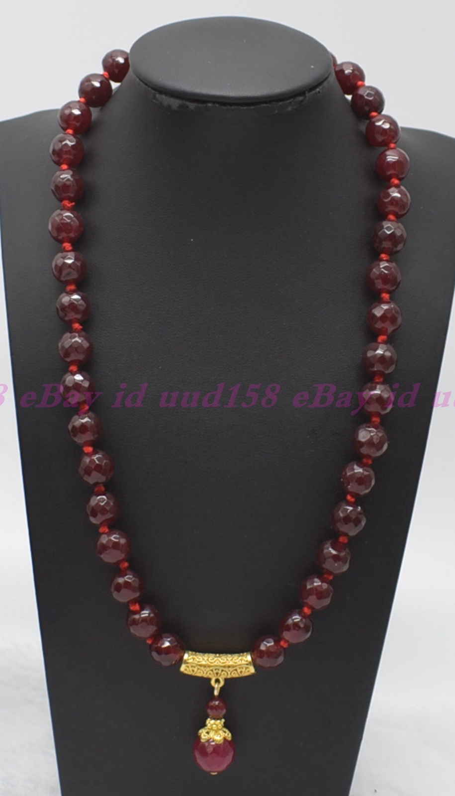 8mm Faceted Garnet Red Gemstone Round Beads Pendant Necklace 16-28″ AAA