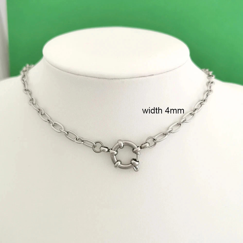 Sailor Clasp Necklace Paperclip Chain Stainless Steel Gold Color Women Jewelry