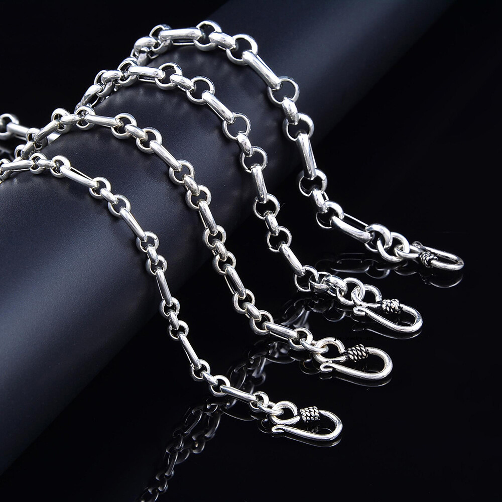 Real 925 Sterling Silver 4mm 5mm 6mm 7mm Rolo With Oval Link Necklace 17.7-33.4″