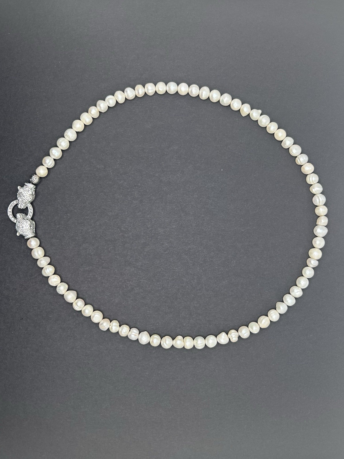Nialaya White Pearl Necklace 20 inches w/ Silver Panther Clasp