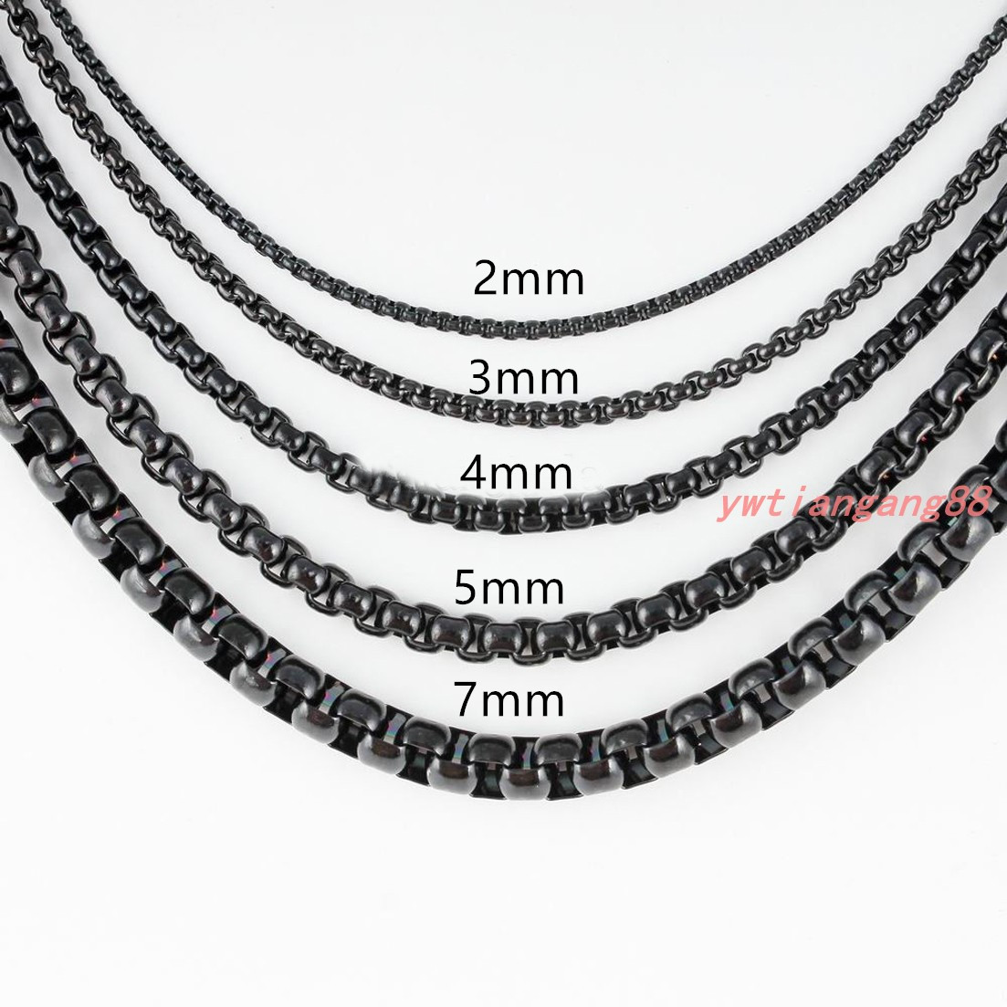 2/3/4/5mm MENS Chain Black Tone Round Box Link Stainless Steel Necklace Bracelet