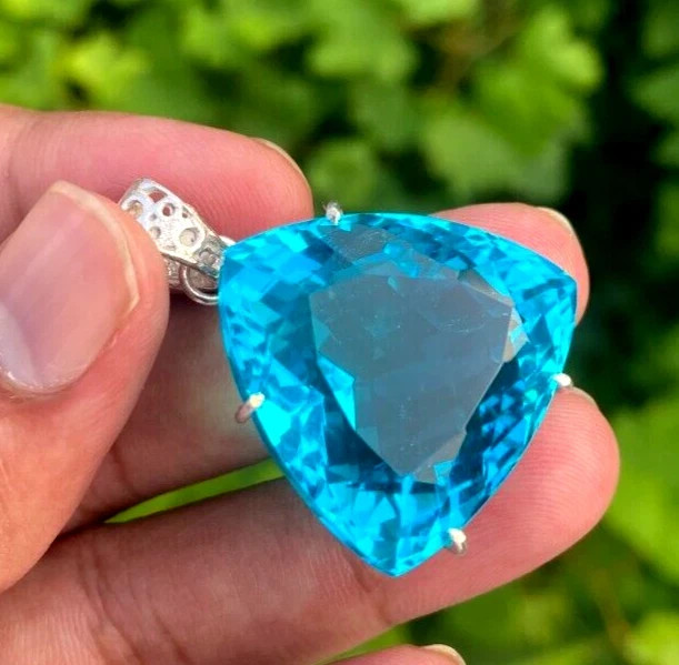 85 CT+ Flawless Aqua Blue Aquamarine Pendant Solid 925 Sterling Silver Plated