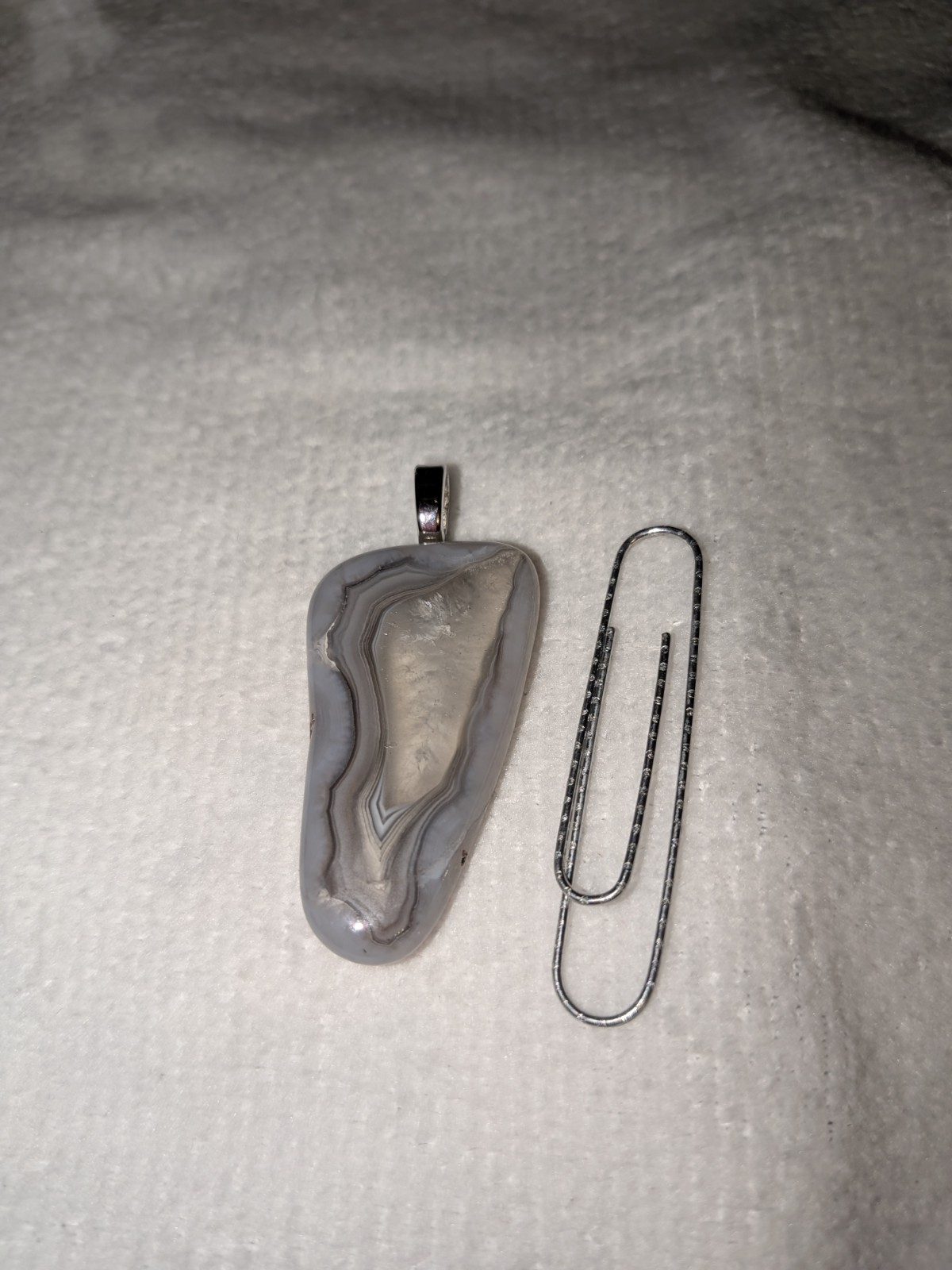 Gray Freeform Agate & Mother of Pearl Pendant Silver Metal Bail Charm