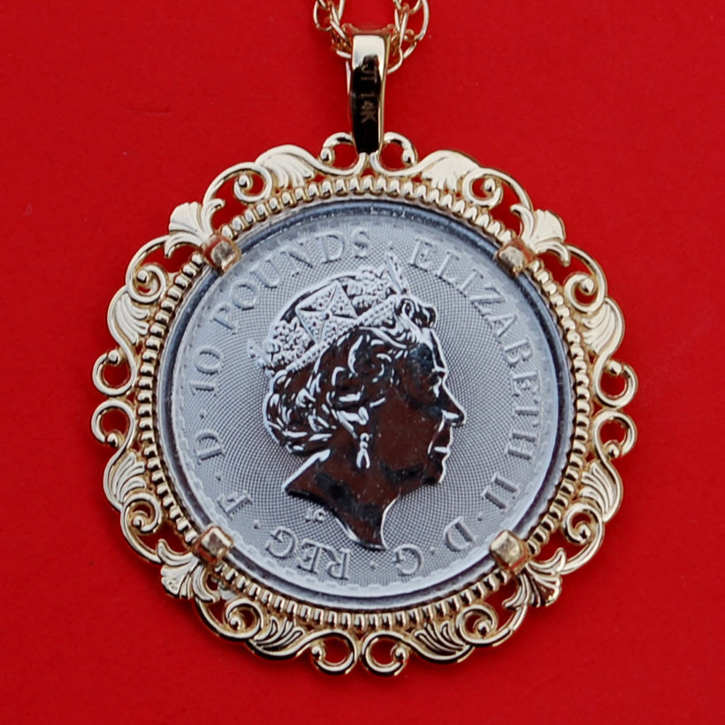 2018 Great Britain 1/10 oz Platinum Britannia BU Coin 14K Gold Necklace NEW