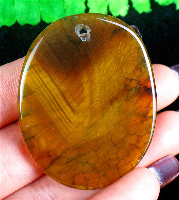 47x37x7mm Green&Brown Dragon Veins Agate Oval Pendant Bead AD67723
