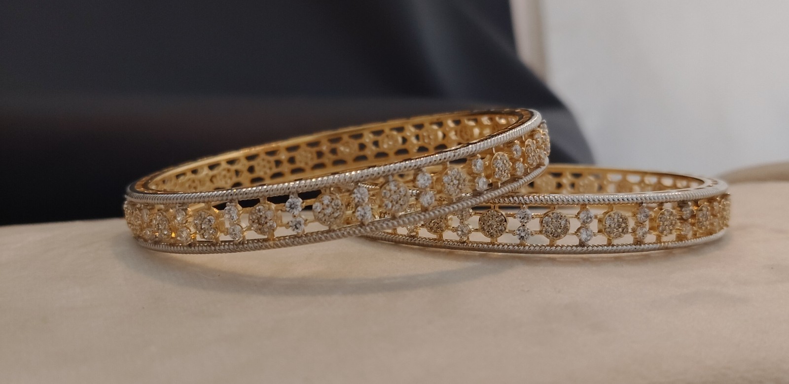 Runa Dual Tone Circular Diamond Style Designer Bangles Roz Jewellers.