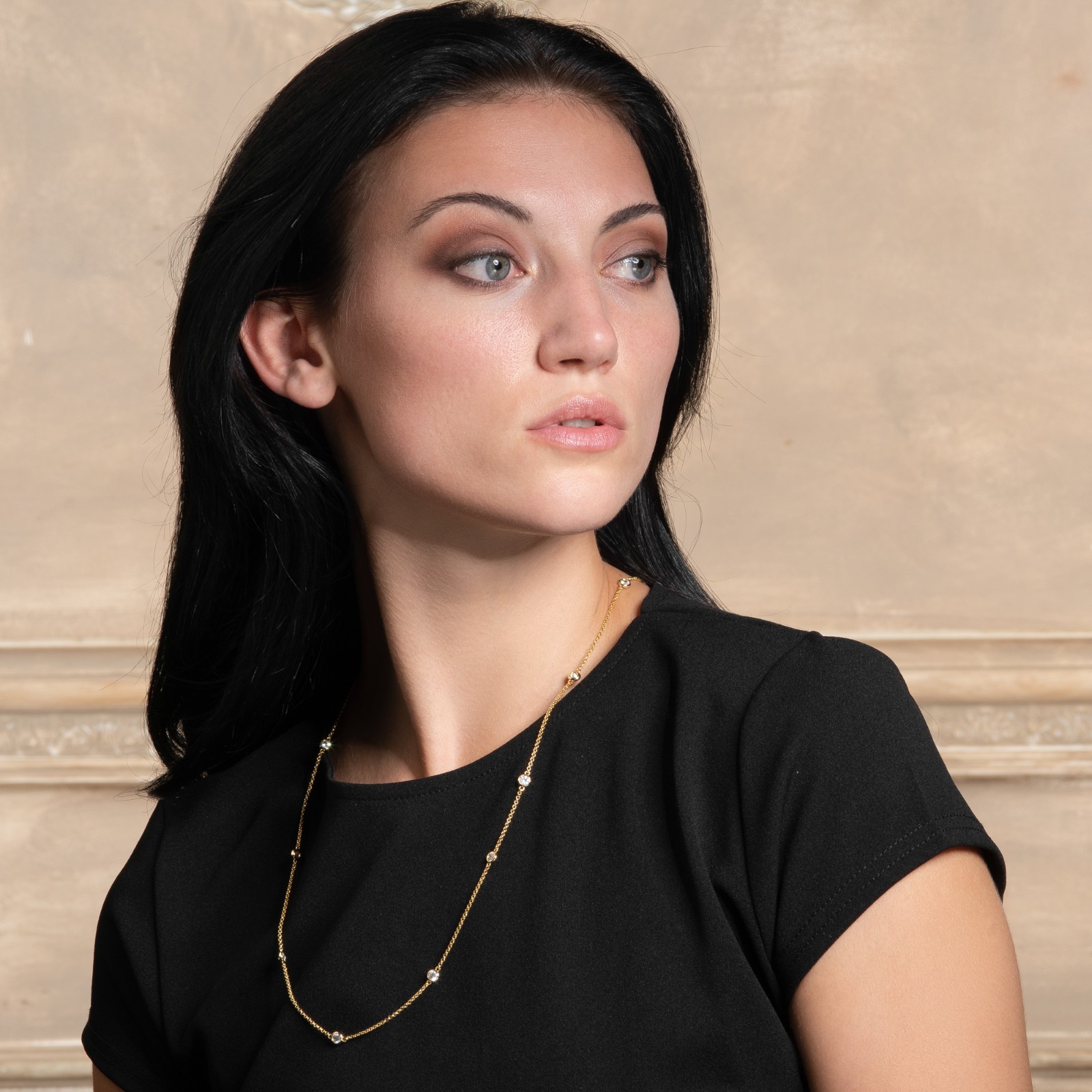Long Gold Chain Necklace with Stones