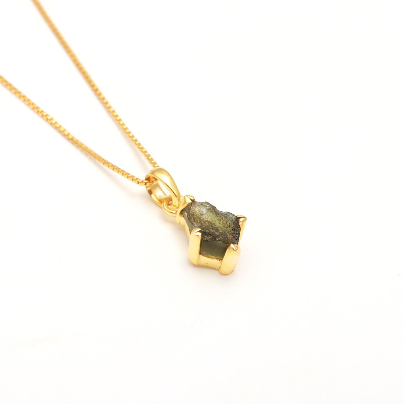 Rough Moldavite Kite Chain Pendant Gold Plated Solid Silver Handmade Jewelry