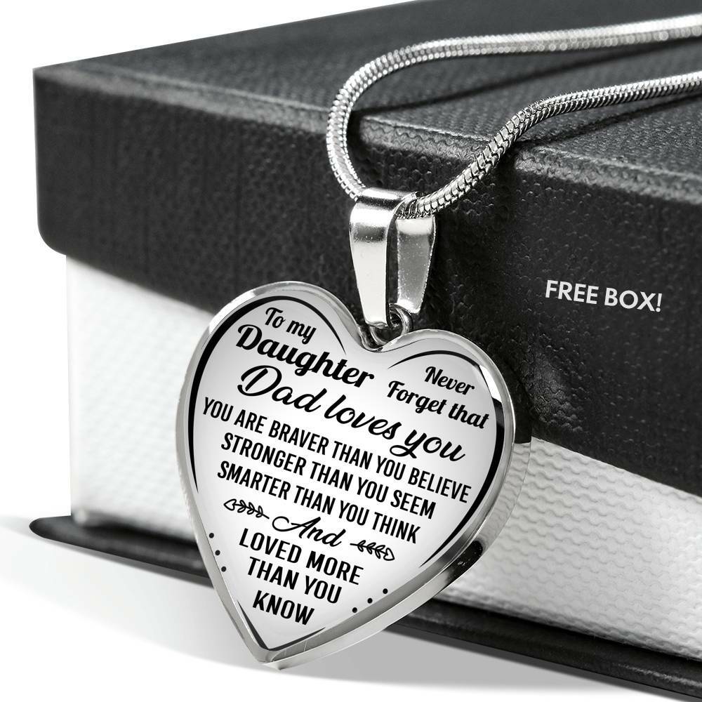 To My Daughter Dad Loves You Necklace Heart Pendant Gifts For Girls Never Forget