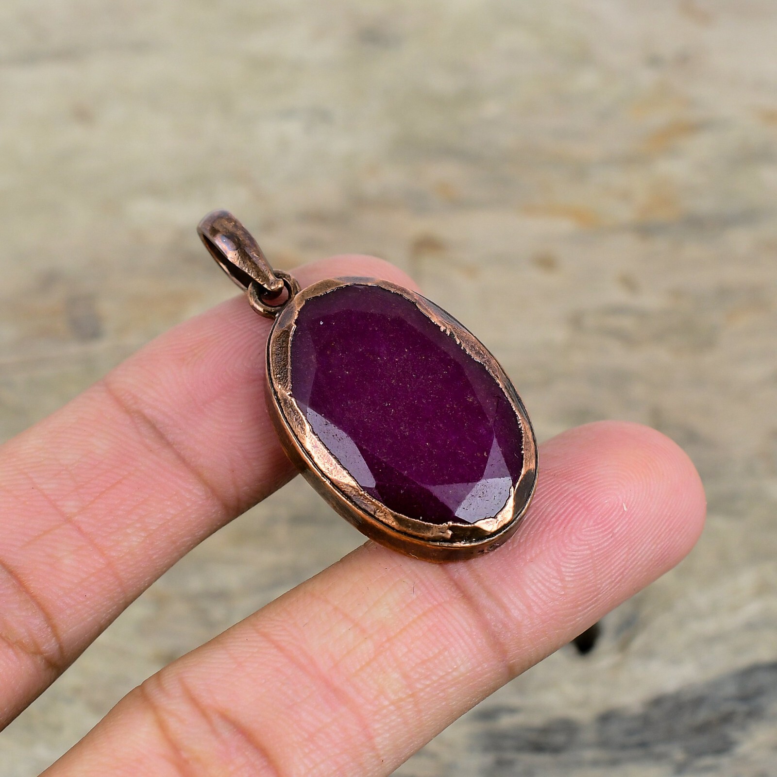 Kashmir Rubi Electroformed Pendant Handcrafted Copper Ethnic Jewelry 1.77″