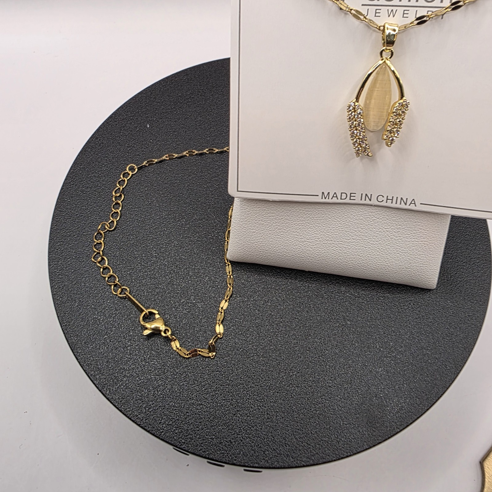 Stainless Steel Copper Plated 16″Necklace w/25mm Cz Fashion Pendant