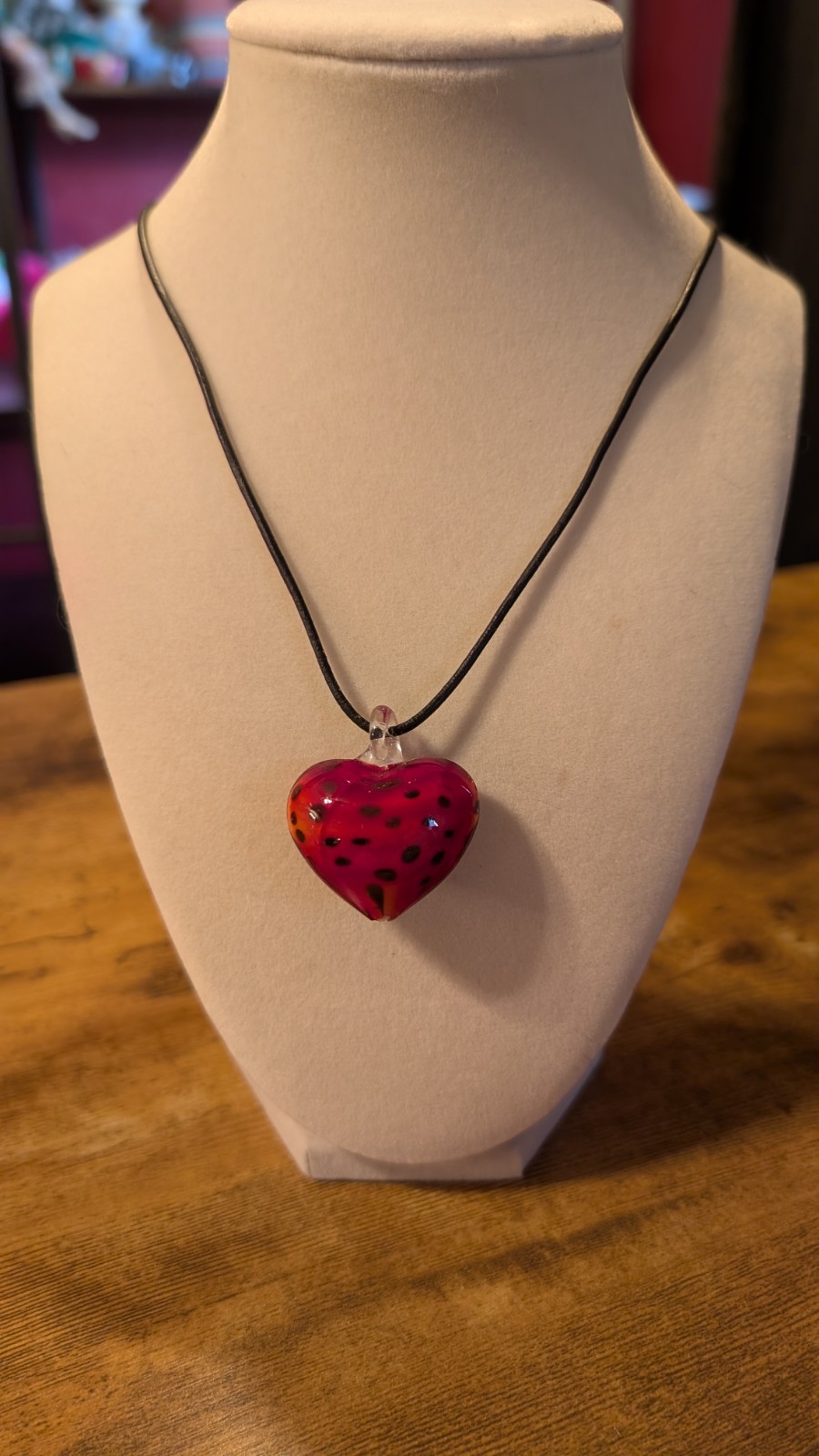 Red and Black Murano Style Pendant on Cord Necklace One Size Slip Over