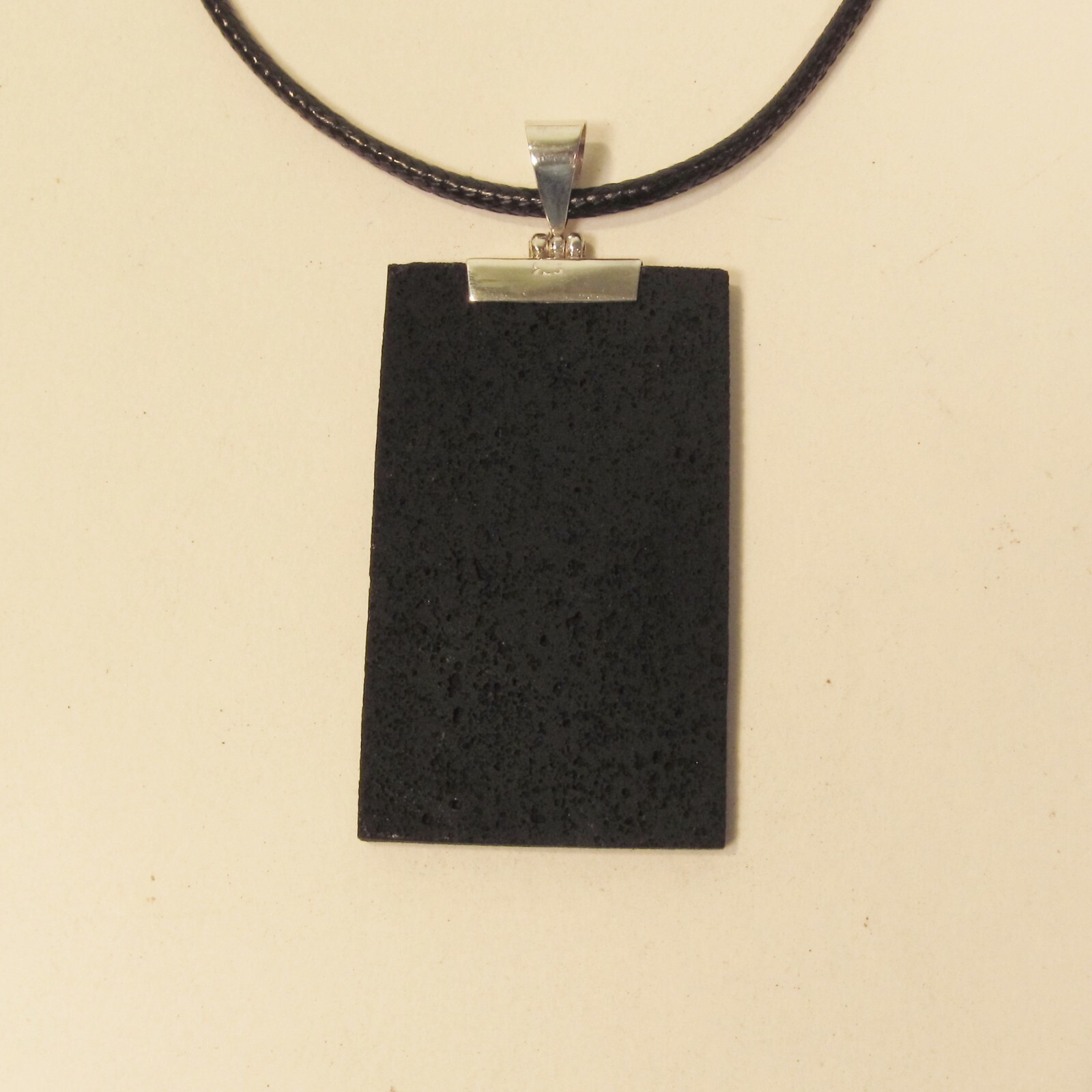 2″ Rectangle Lava Rock Stone 925 Sterling Silver Handmade Pendant