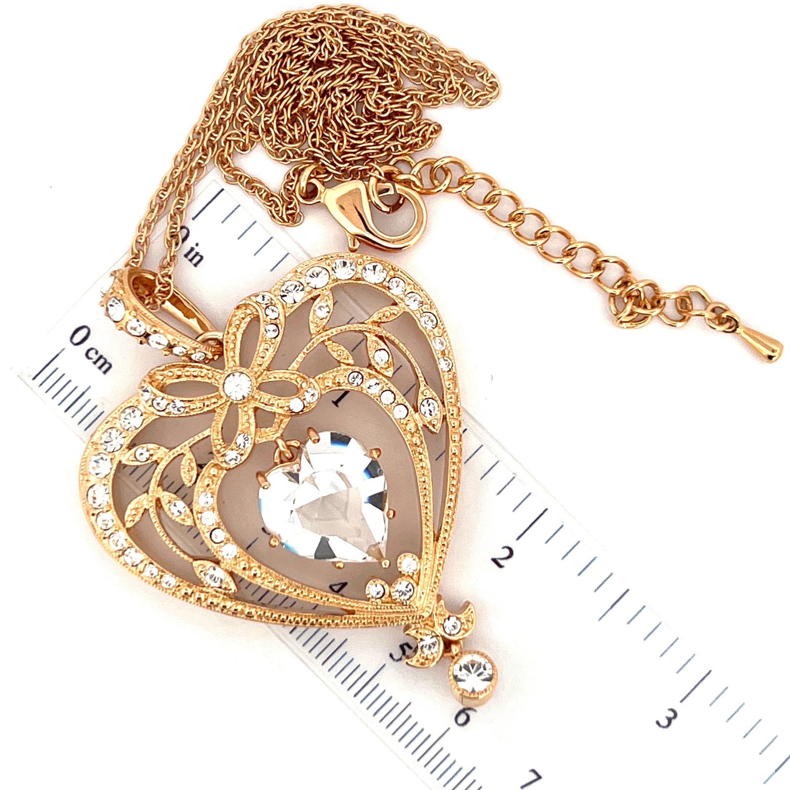 April Birthstone Gold Plated Necklace Set With A Heart Shaped Diamond Crystal