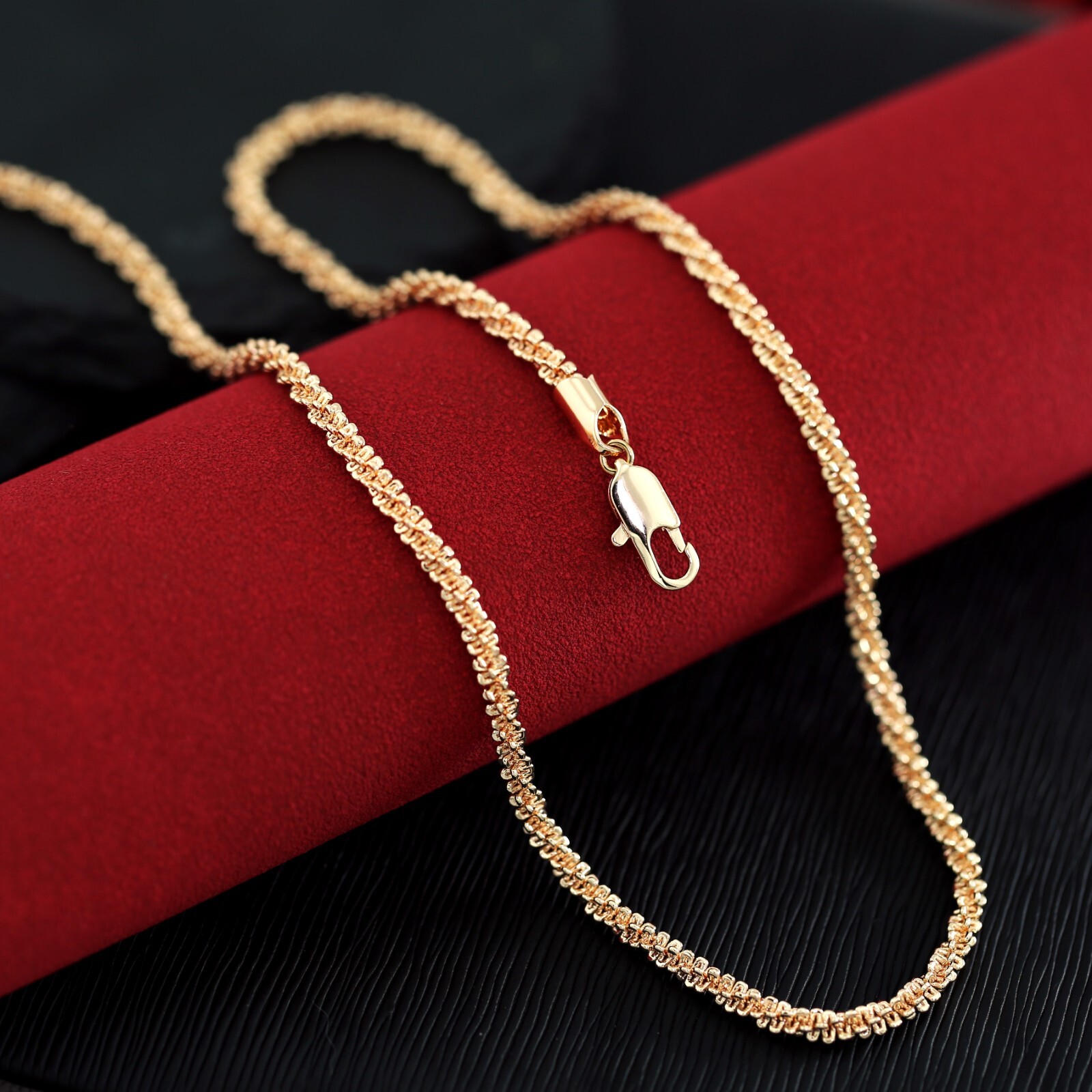 18K ROSE GOLD GF MENS WOMENS GLITTER MARGARITA TWISTED ROCK CHAIN NECKLACE 45cm