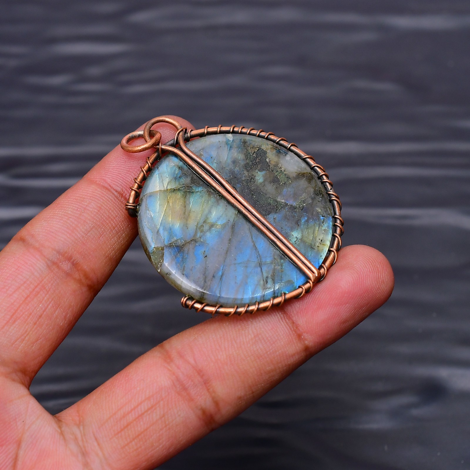 Labradorite Gemstone Copper Wire Wrapped Handmade Jewelry Pendant 1.96″