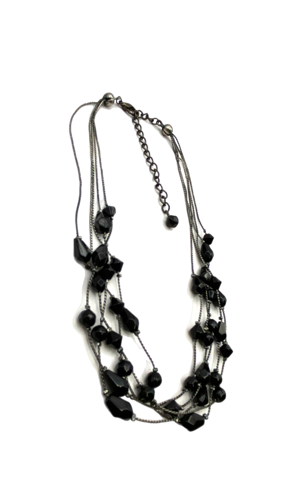 Gothic Black Glass Beads Layered Necklace Multistrand 18″ Gunmetal Gray 5 Strand