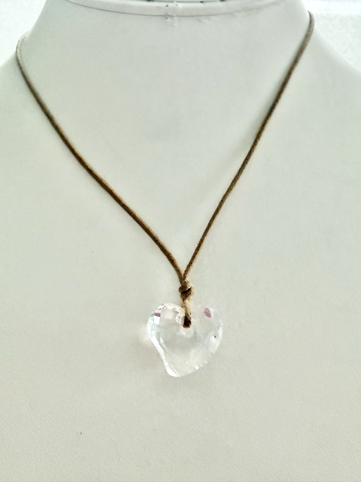 SWAROVSKI Colorless Crystal 3/4” Stylized Heart On Adjustable Cord 22” Necklace