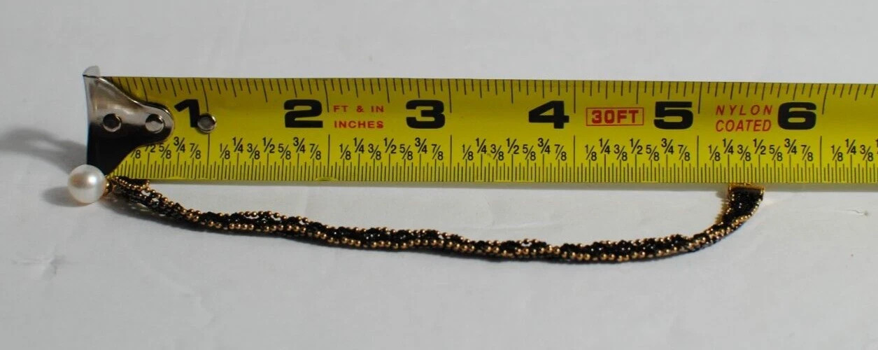 Black & Gold Mesh Dainty Choker Necklace with Faux Pearl 5.5 in Across