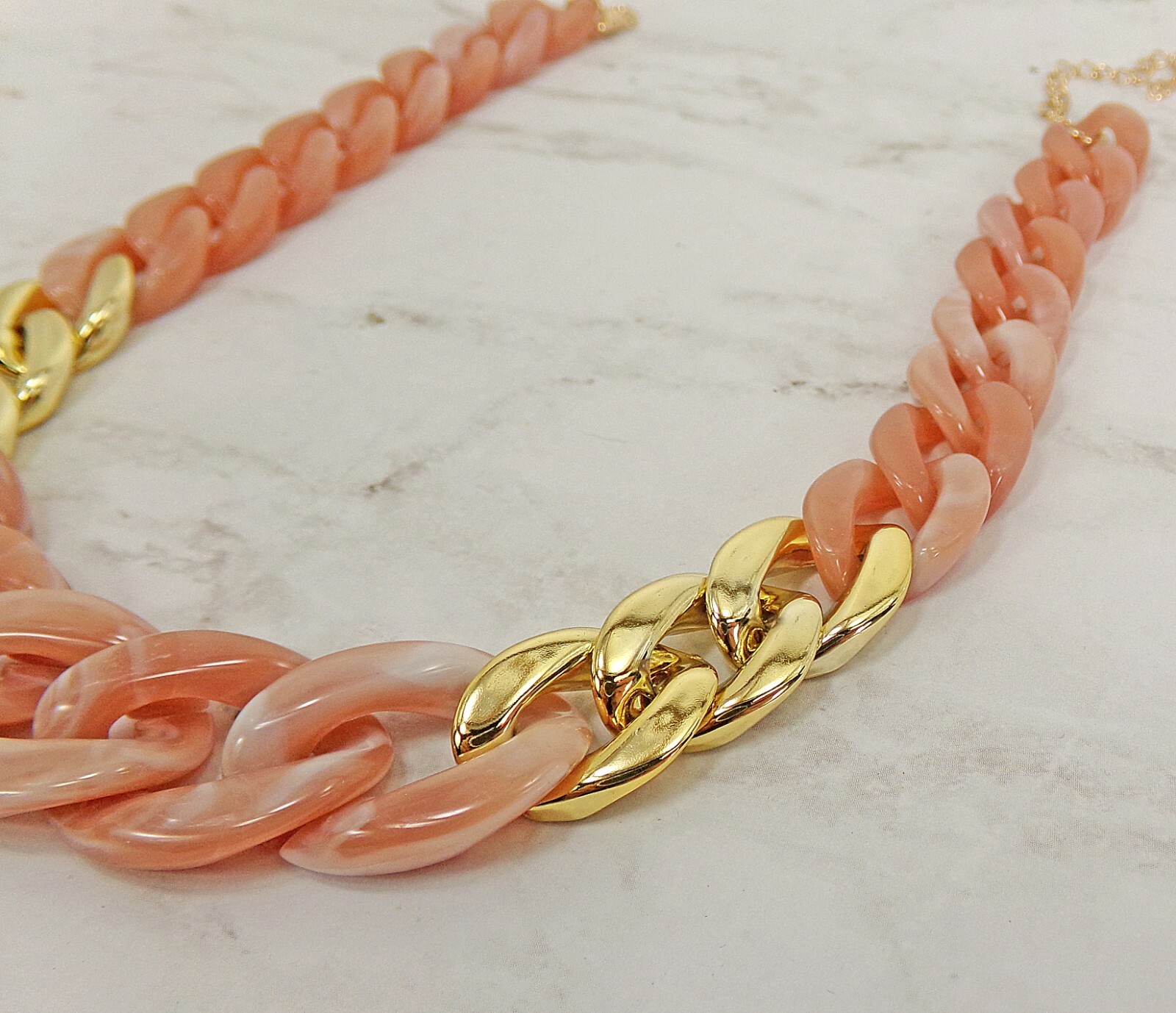 Pink and Gold Link Necklace with with large pink links and shiny gold links New