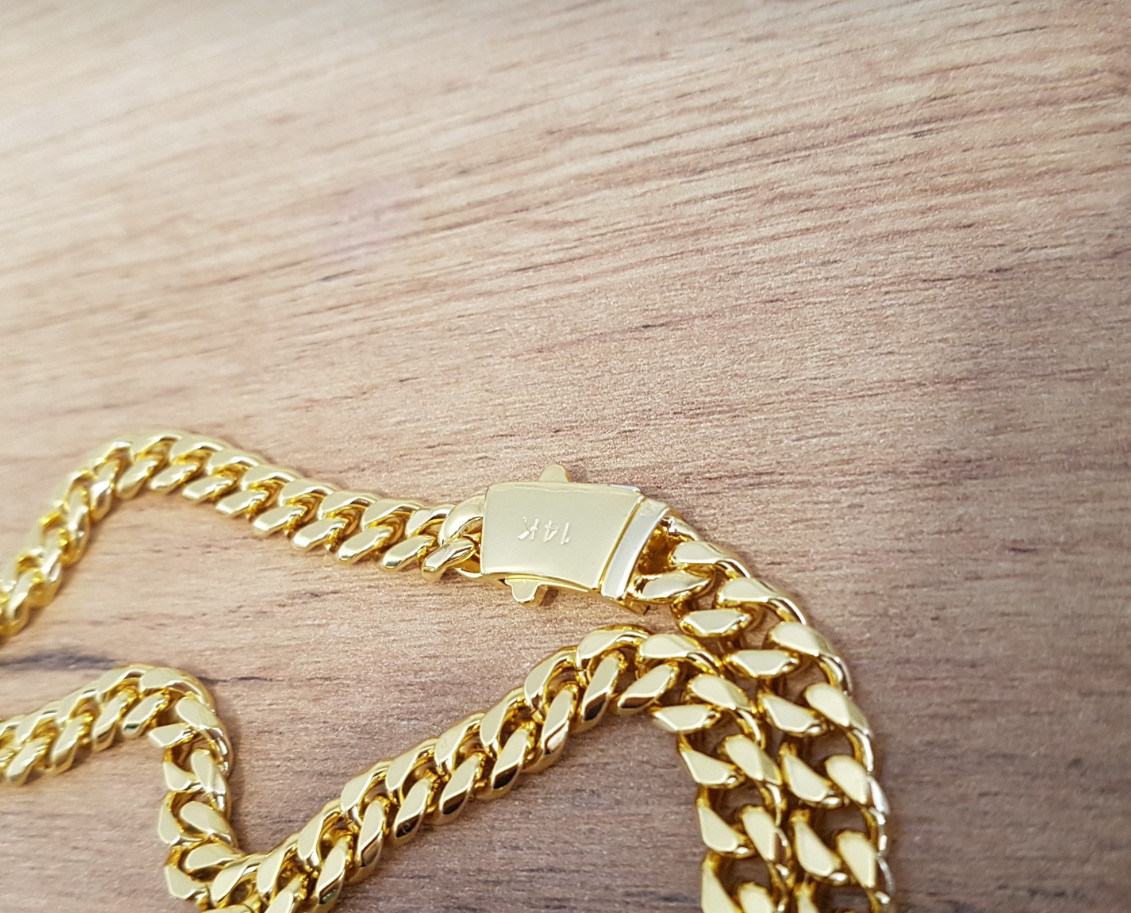 14K Yellow Gold Solid 7mm Cuban Curb Chain Link Pendant Necklace 30″