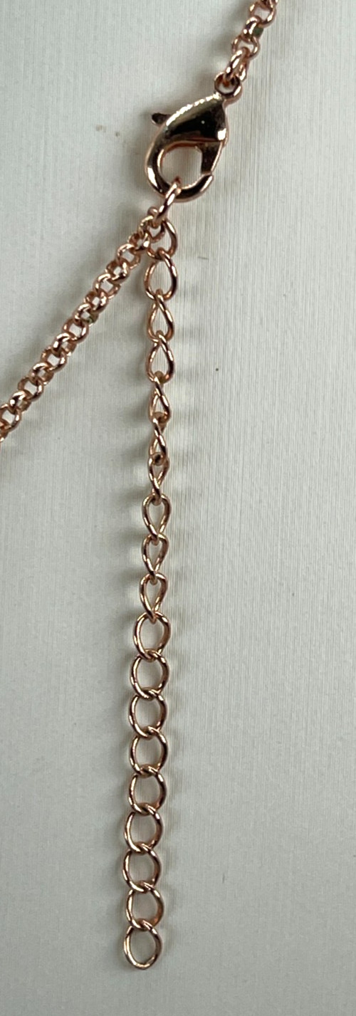 Necklace Rose Gold Tone Bright Pink Teardrop Crystal w/Rose Accent 16″ + 2′