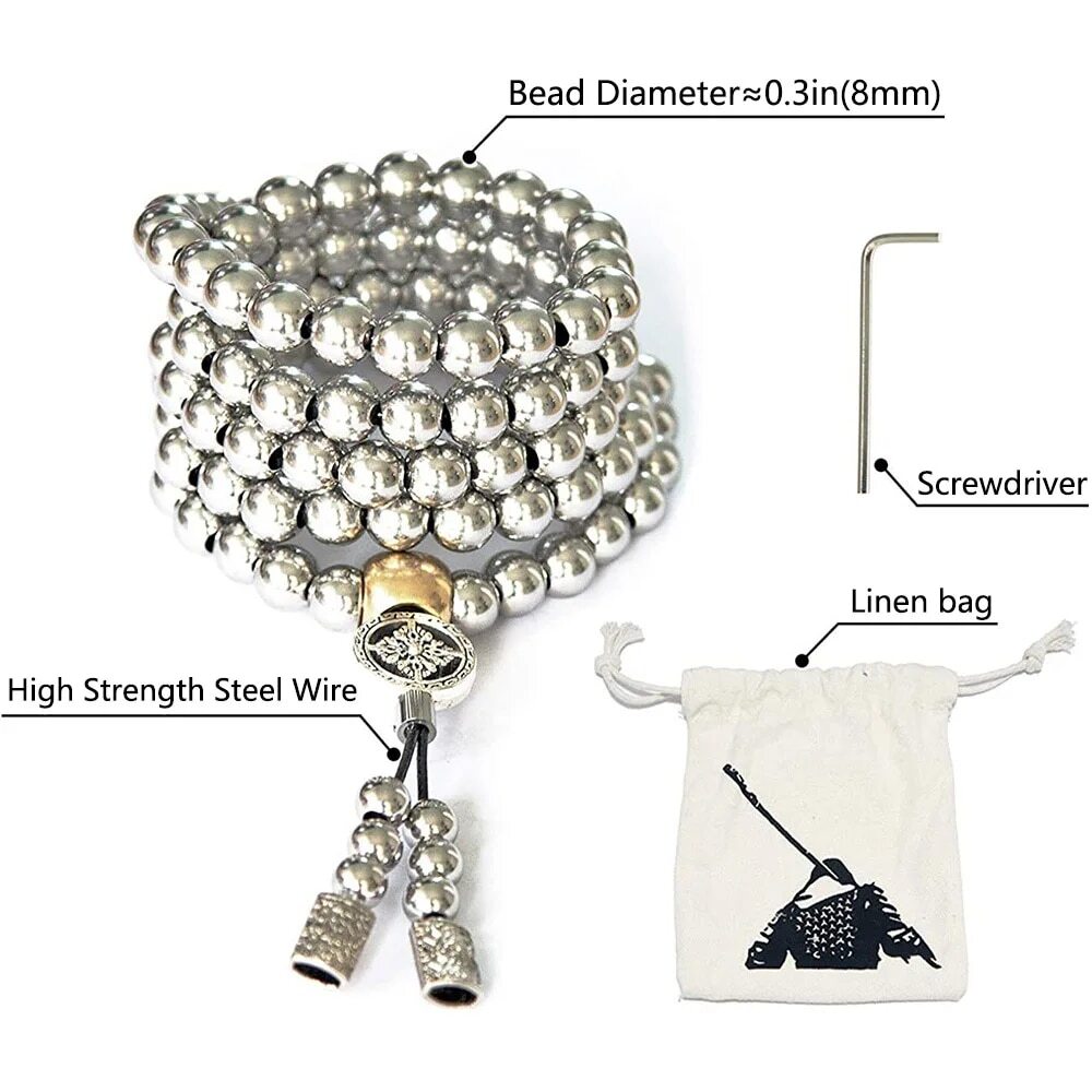 Stainless Steel Buddha Beads Necklace & Destiny Nepal Prayer Hand Bracelet Combo