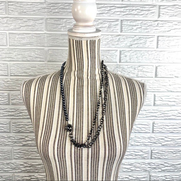 Black & Grey Asymmetrical Rhinestone Necklace Stocking Stuff Gift Idea