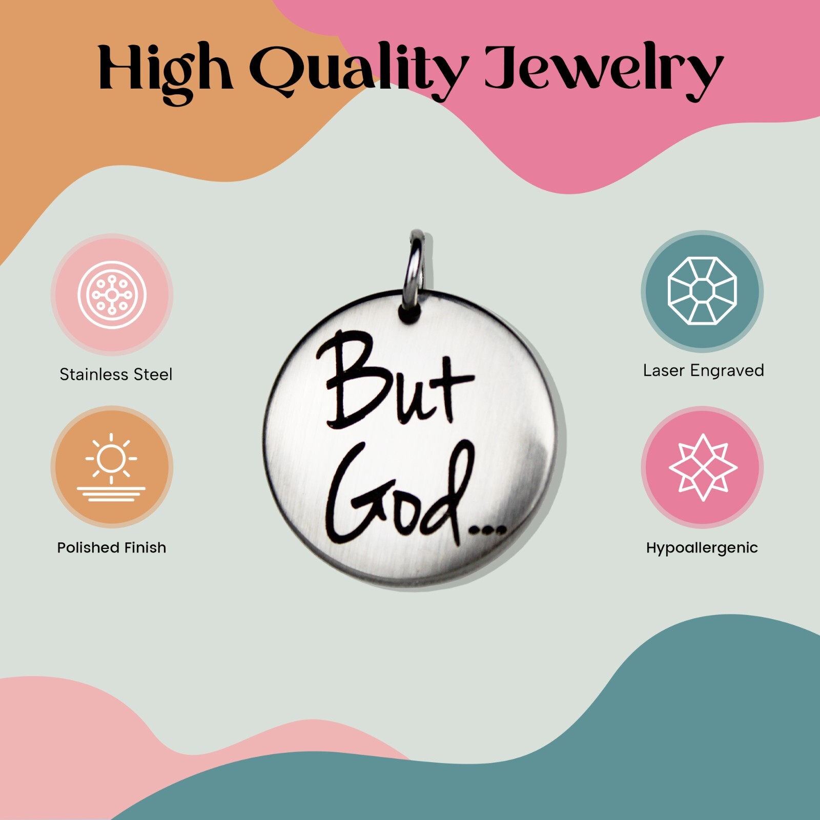 FashionJunkie4Life “But God…” Stainless Steel Round Pendant Necklace