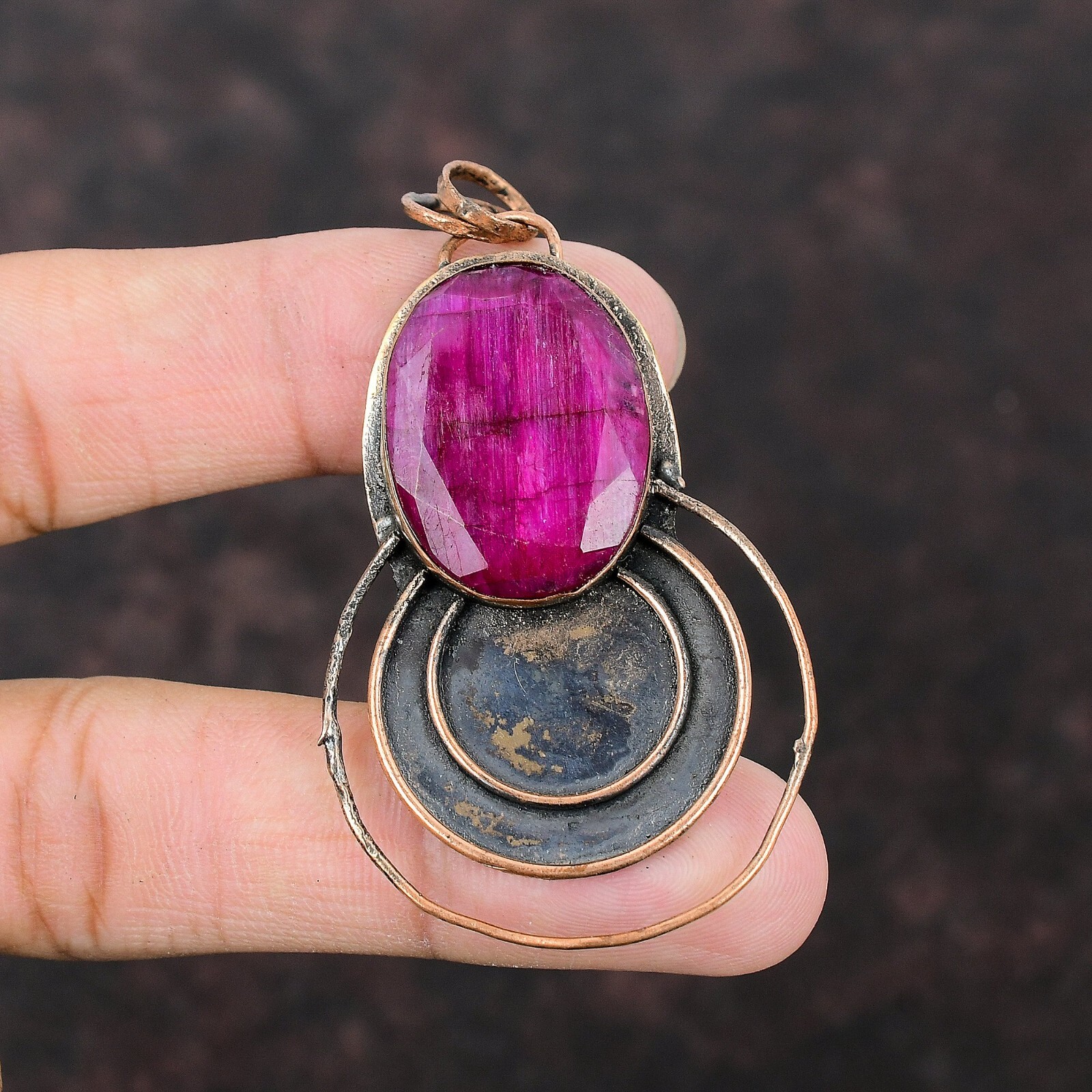 Valentines Sale Copper Oval Natural Kashmir Rubi Birthday Anniversary Pendant