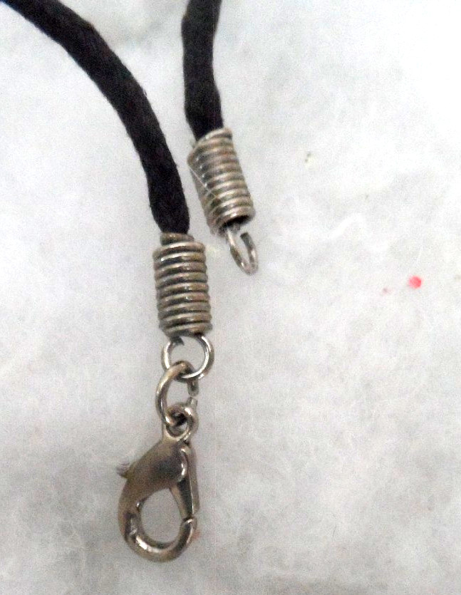 Vintage Necklace – SILVER TONE METAL ENAMEL STAR FISH CHARM ON BLACK CORD – 16″