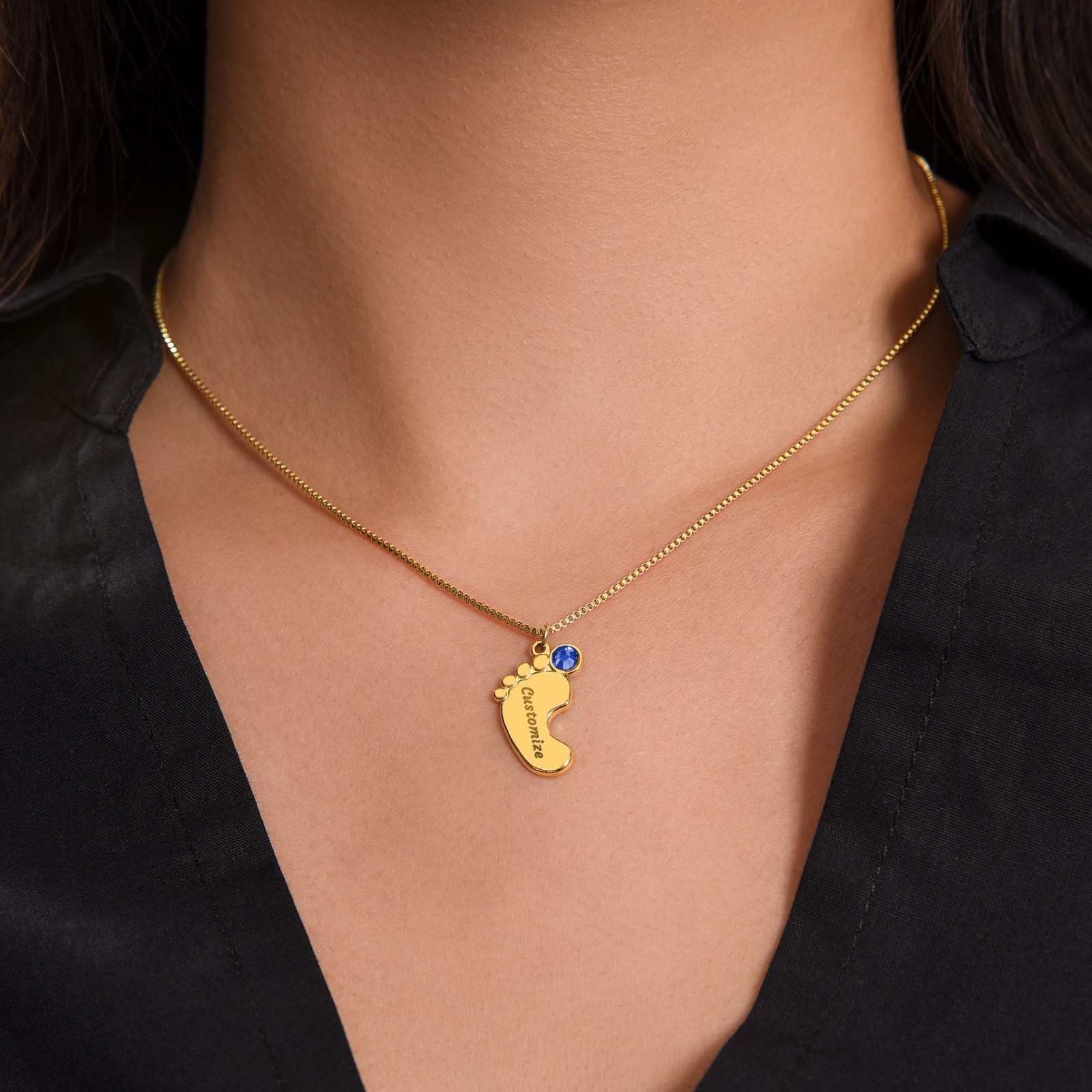 Personalized Baby Feet Necklace Birthstone Engraved Mom Grandma Gift Silver Gold