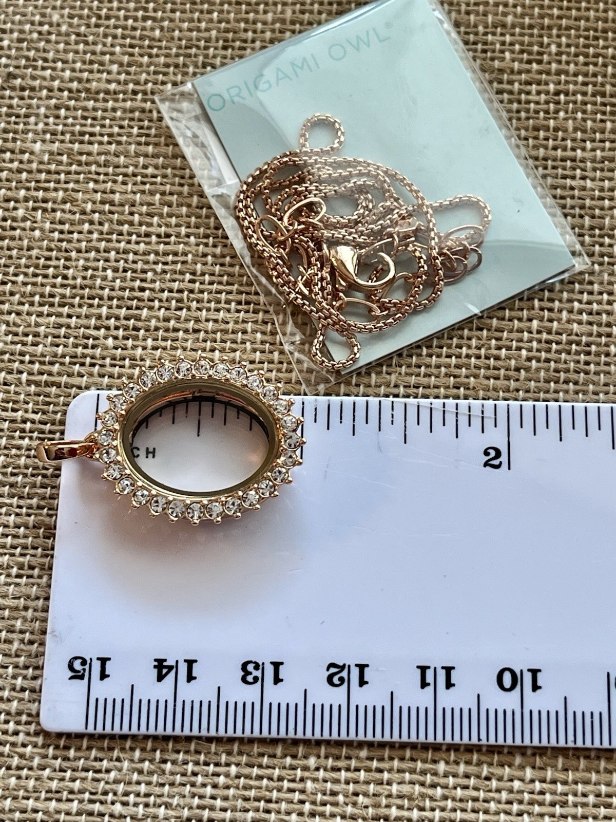 Origami Owl Oval Rose Gold Hinged Living Locket w/ Crystals And Chain