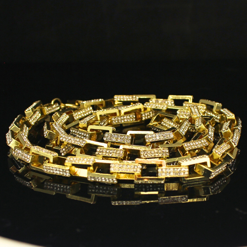 9mm Iced CZ Square Rolo Link 14k Gold Plated 16″-30″ Hip Hop Necklace Jewelry