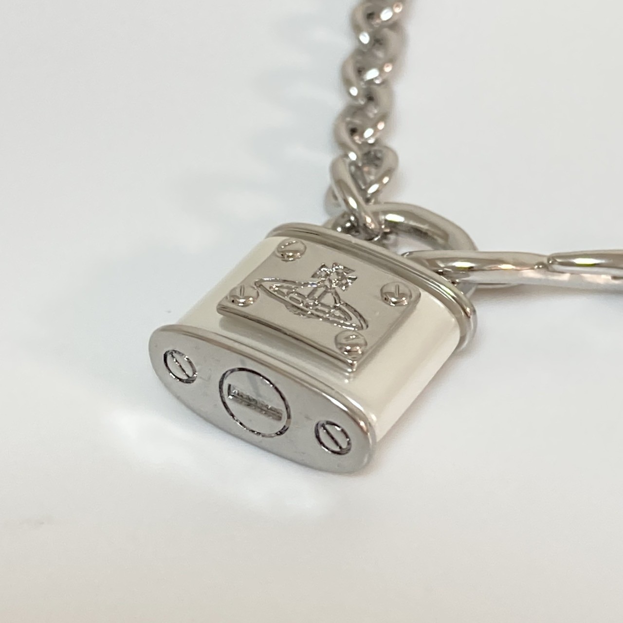 Vivienne Westwood Necklace Padlock Silver White 40.5cm 1.8×1.3 drawstring NO BOX
