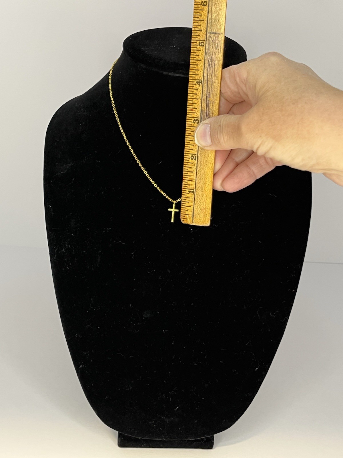 Gold Tone Pendant Charm Necklace, Cable Chain, Cross Shape, 16 in, Undated Era